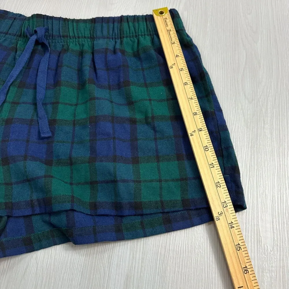 NEW SONOMA Women's XL Blue Green Plaid Elastic Waist 100% Cotton Pajama Shorts